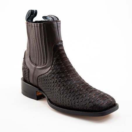 BOTIN PITHON ORIGINAL PLATINO SQUARE P0055MI CUERO/INJERTO CAFE WELT 3.5CM 16CM