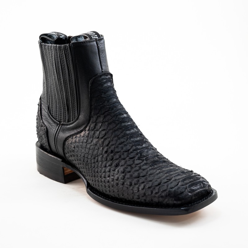 BOTIN PITHON ORIGINAL PLATINO SQUARE P0055MI CUERO/INJERTO NEGRO WELT 3.5CM 17CM