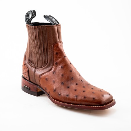 BOTIN AVESTRUZ ORIGINAL PLATINO SQUARE P0055MI CUERO/INJERTO WELT 3.5CM 15CM