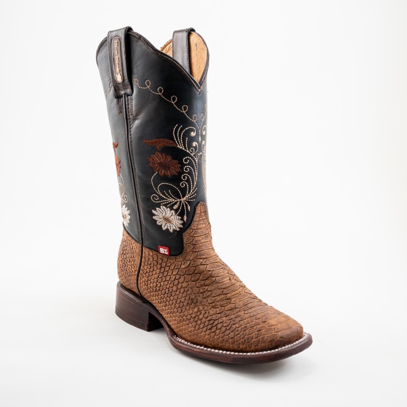 BOTA BIG BULL PIEL GRABADA TIPO SERPIENTE PITÓN OESTE 5100 51946 YARELI