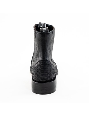 BOTIN PITHON ORIGINAL PLATINO SQUARE P0055MI CUERO/INJERTO NEGRO WELT 3.5CM 17CM