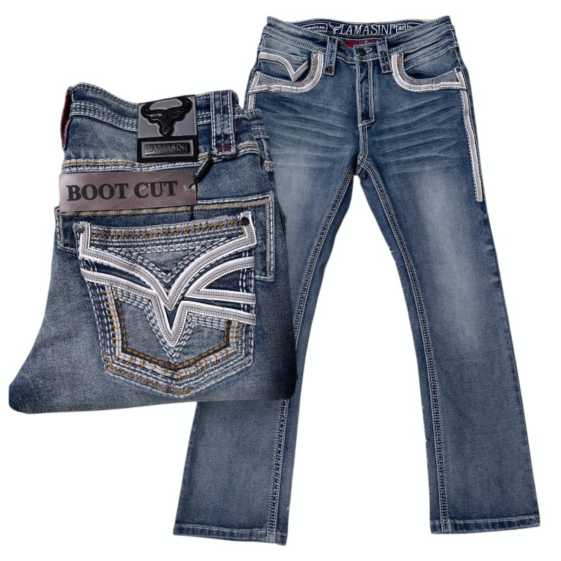 PANTALON LAMASINI LAM12101 MEZCLILLA STRETCH BOOT CUT LARGO 32